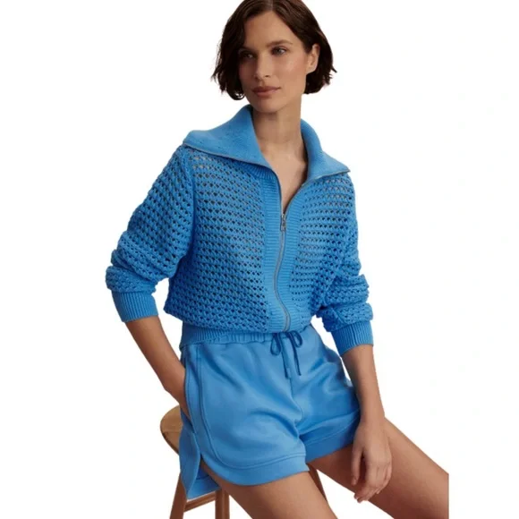 NWT Varley Eloise Zip-Through Knit Azure Blue - Picture 2 of 5